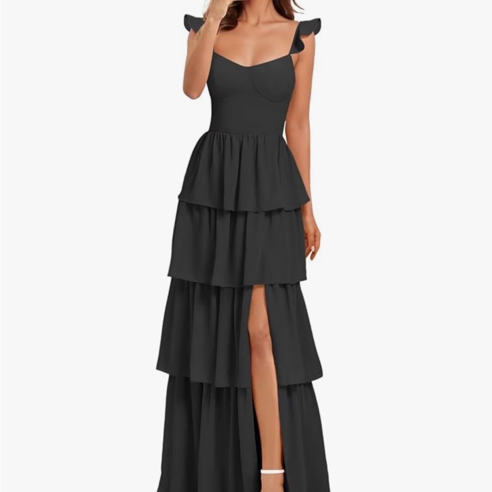 NWT: Elegant Black Tiered Evening Dress